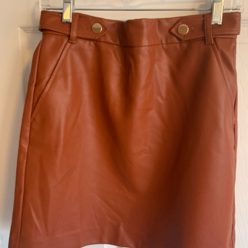 Faux leather Above the knee A-line skirt size for color cognac
